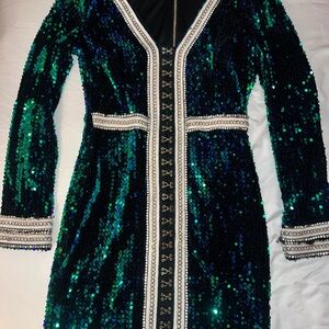 Fashion Nova Black and Green Sequin Mini Dress